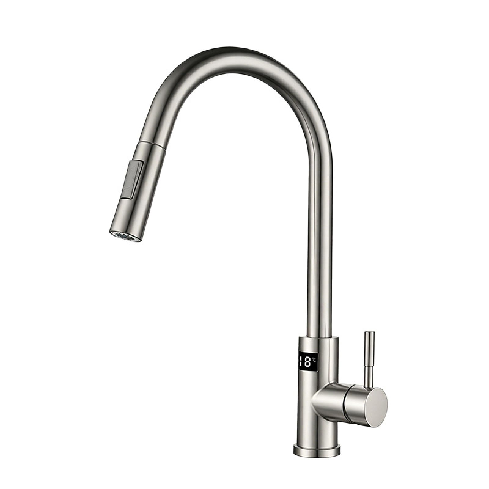 Fanjubei Brushed Digital Display Hot And Cold Rotating Pull-Out Kitchen Mixer Faucet,