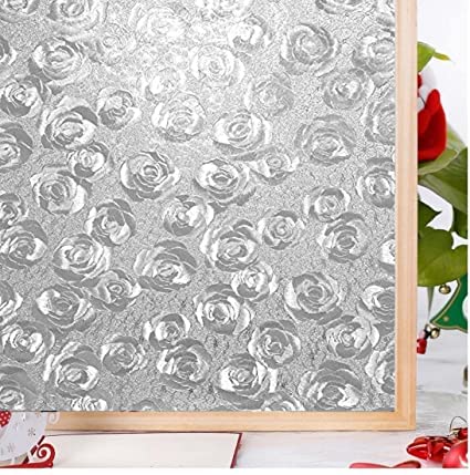 Image of SUNBIRD Window Film Privacy Colorful Window Sticker, Decorative Window Vinyl, Adhesive Home UV Blocking, Heat Insulation Static Cling for Bathroom Office (24 X 147 INCHES, Rose Bunch)