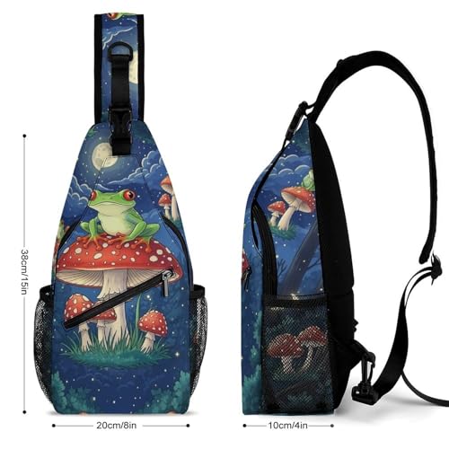 Men's Sling Bag Backpack Packable Chest Crossbody Rucksack, Anti-Theft Waterproof Travel Daypack, Moon Mushroom Frog Bags2