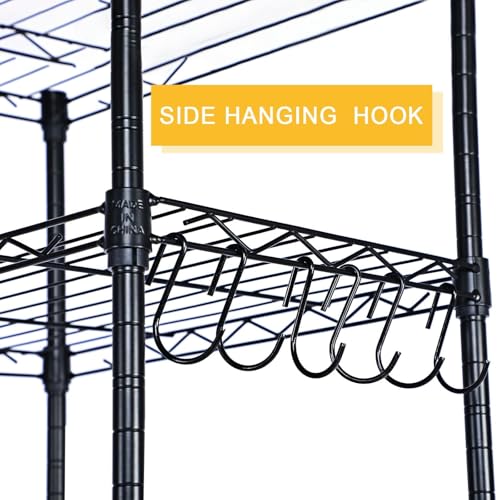 Image of Simple Deluxe 6-Tier Shelving Units, 29.92'' W x 13.98'' D x 71.65'' H Adjustable Wire Shelving with Hanging Hooks and Wheels, Black