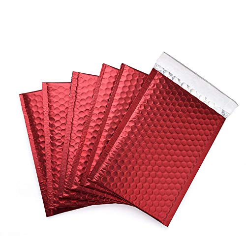 Fu Global Metallic Bubble Mailers 6x10 Inch Christmas Red Self Seal Padded Envelopes