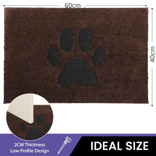 Oiilores Dirt Trapper Door Mat Indoor 40 x 60 cm, Non-Slip Washable Rug, Low-Profile Inside Doormats for Entryway, Super Absorbent Dog Mats for Muddy Paws, Brown