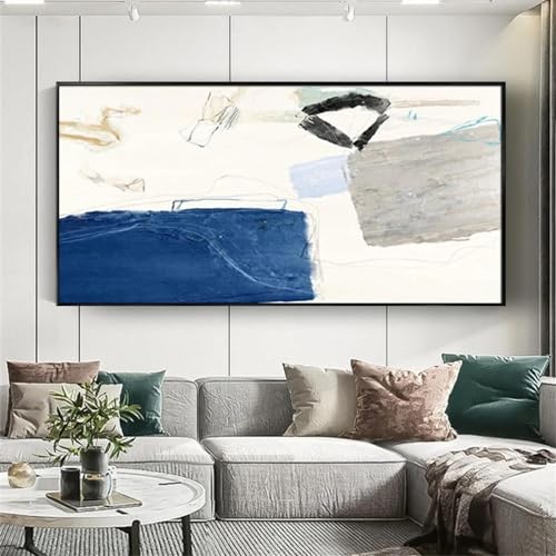 Toile d'art mural bleu abstrait haut de gamme avec cadre YAJNILUCK