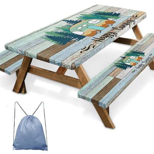 Britown Picnic Table Cover with Bench Covers, Green Campers 3 Pack, 72 Inch by Britown - Used condition - US$20.16