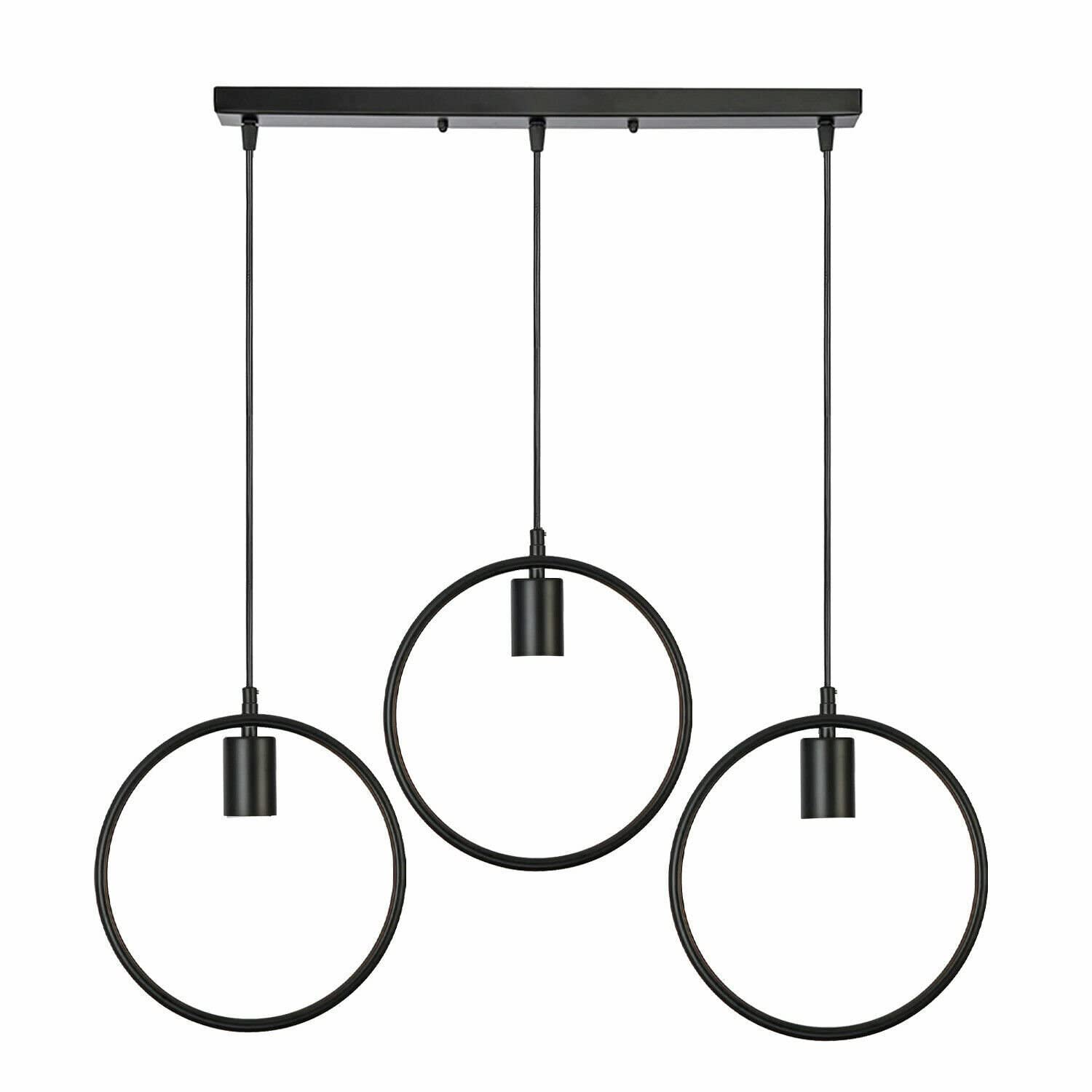LEDSone Lampada a sospensione a 3 vie Lampada a sospensione a forma di cerchio vintage nera con supporto E27