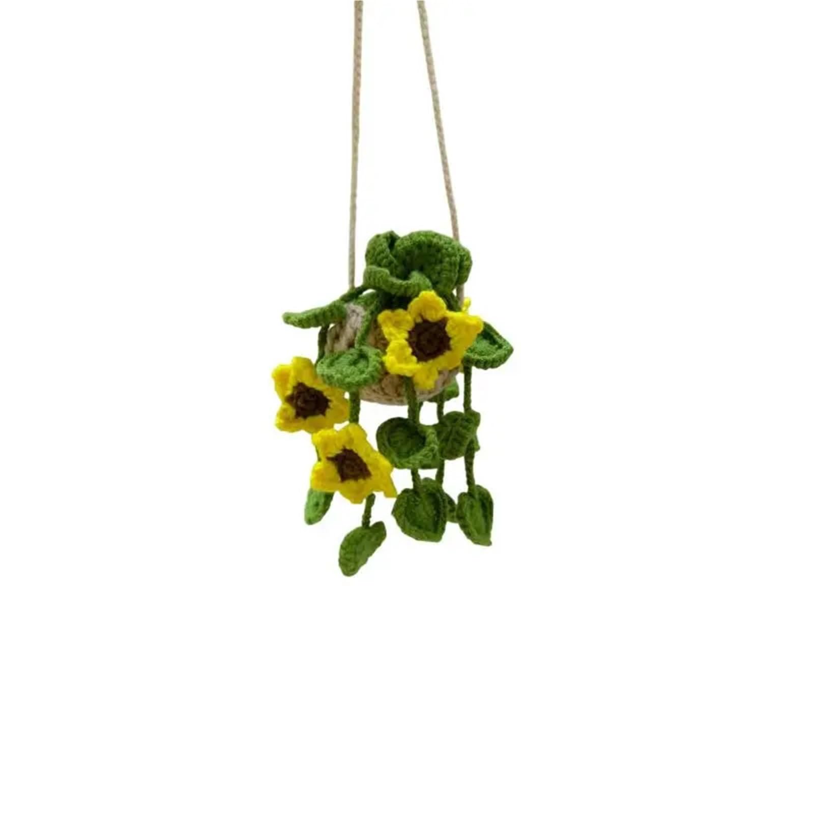 Cute Handmade Crochet Strawberry and Flower Plant Car Hanging Ornament(Color 2)