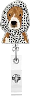 Cute Dog Retractable Badge Reel Brown White Blue Polka Dot Headscarf Design Acrylic Alligator Clip Glossy Decor ID Badge Holder Accessory Suitable for Nurse Doctor Student Professional Use 1 Pcs