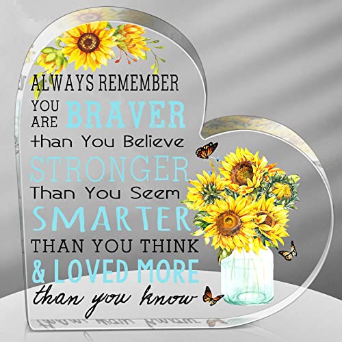 Yulejo Inspirational Gift for Women Thank You Appreciation Encouragement Gift Sunflower Motivational Quote Acrylic Desk Sign Decor for Teacher Friend Coworker Employee Birthday Office Desk Keepsake