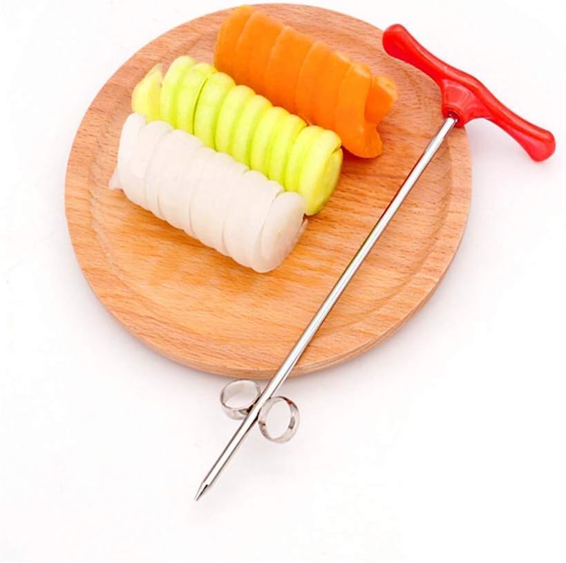 Ashtonn 2pieces Set Fruit & Vegetables Spiral Knife Screw Slicer - Improved Quailty Spiralizer Stainless Steel Wire Potato Carrot Cucumber Salad Vegetti Pasta Portable Manual Cutter Carving Tools