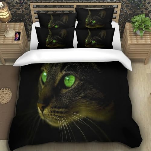 Parure de lit chat aux yeux verts effet 3D en microfine armure résistante - 5