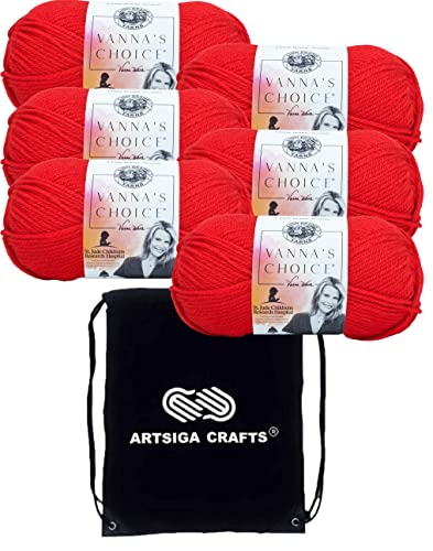 Image of Lion Brand Yarn Vanna'S Choice 860-113 Scarlet | 6 Skeins, Same Dye Lot, Project Bag, CYC #4 Worsted, 100% Acrylic, Ideal for Crochet, Knitting Blankets, Hats, Scarves