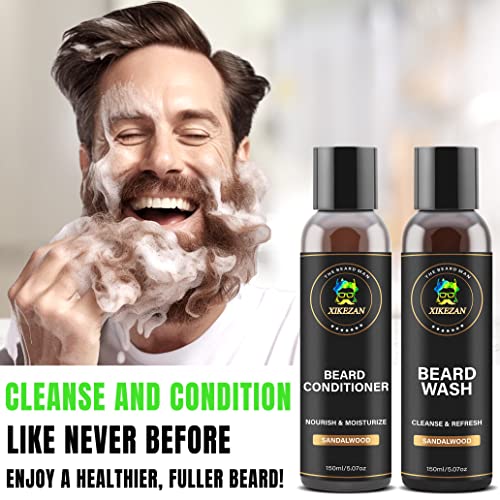 Beard Wash & Beard Conditioner Natural Beard Softener Set W/Argan & Jojoba Oils Smooths & Strengthens Beard Growth Christmas Stocking Stuffers Father Day Gifts For Men Him Dad Boyfriend Husband (Sandalwood) #TOP4