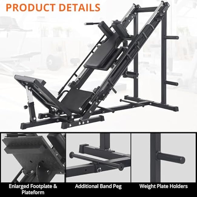 Leg Press Hack Squat Machine, Adjustable Leg Press Machine for Home Gym with Linear Bearing, Specialty Hack Squat Machine for Full Lower Body Workout with Weight Storage Posts