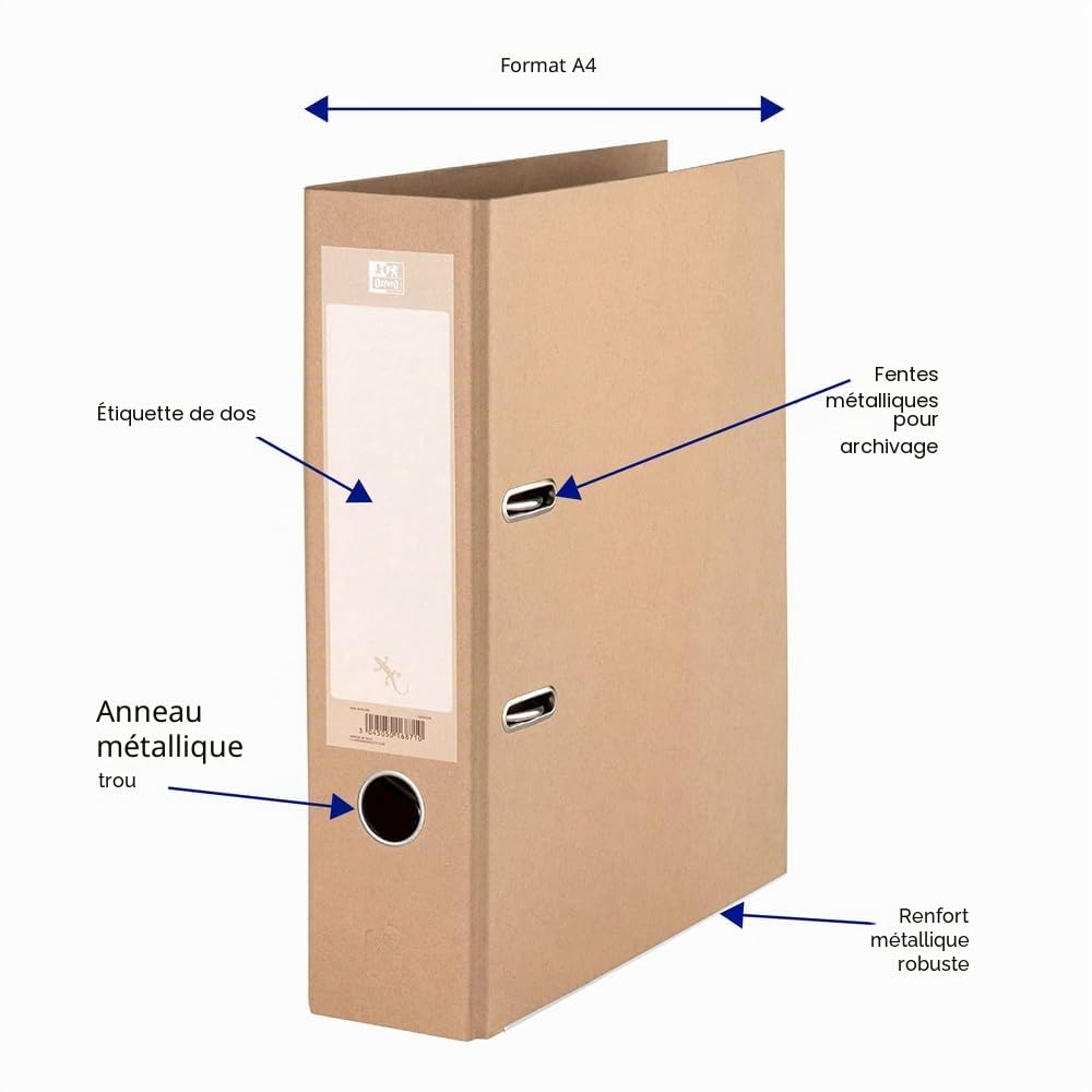 Oxford - Lot de 3 classeurs A4 de 8 cm de large - Bon pour l'environnement - Beige