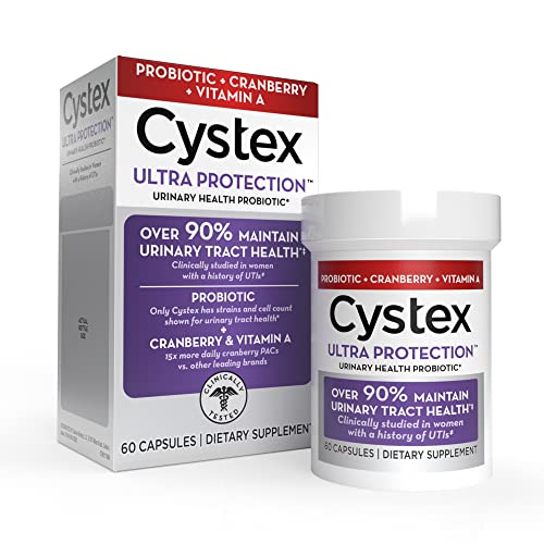 Cystex Ultra Protection Urinary Health Probiotic â€“ 60 Capsules â€“ Probiotic Strains and Vitamin A for Urinary Health Maintenance, Cranberry Pills for Women with Recurrent Urinary Tract Infections