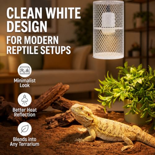 Image of VIHOSE 1 Pcs Reptile Heat Lamp Guard with 150W Ceramic Heat Emitter Basking Anti Scald Heating Lamp Holder Mesh Cage Reptile Protection Lampshade for Lizard Snake Without Bulb (4 Inch,White,White)