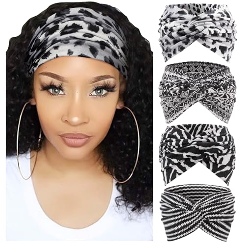 Image of DRESHOW 4 Pack Turban Headbands for Women Wide Vintage Head Wraps Knotted Cute Hair Band Accessories