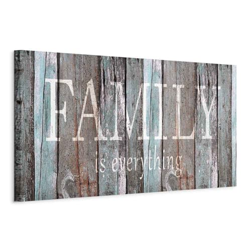 artgeist Canvas Wall Art Print Quotes Family 47x16 in - 1pcs Home Decor Framed Stretched Picture Photo Painting Artwork Image - Family House Faux Wood m-A-0956-b-a
