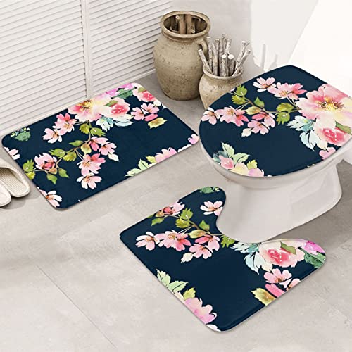 Teppichmatten mit Blumenmuster, Badematte, 3-teilig, + Konturteppich, Toilettendeckelbezug