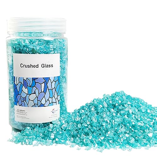 Image of Teal Crushed Glass Sand Broken Pieces Stones for Resin Art,Crafts,15 OZ | Decorative Vase Fillers Small Rocks,Fairy Garden,Candle Holder Decorations