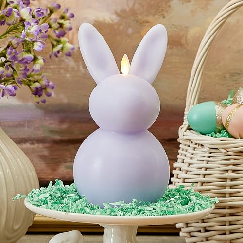 Luminara Easter Bunny Candle- Gentle Lavender 4.8' x 8'- Flameless Real-Flame Holiday-Inspired Decor- AA Batteries- Flickering LED Flame