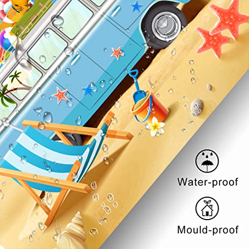 Cyrekud 72" X 72" Summer Beach Shower Curtain Beach Coastal Camping Car Summer Theme Bathroom Set Tropical Palm Trees Beach Home Bath Bathtub Decor Durable Fabric Machine Washable With 12 Hooks #TOP4