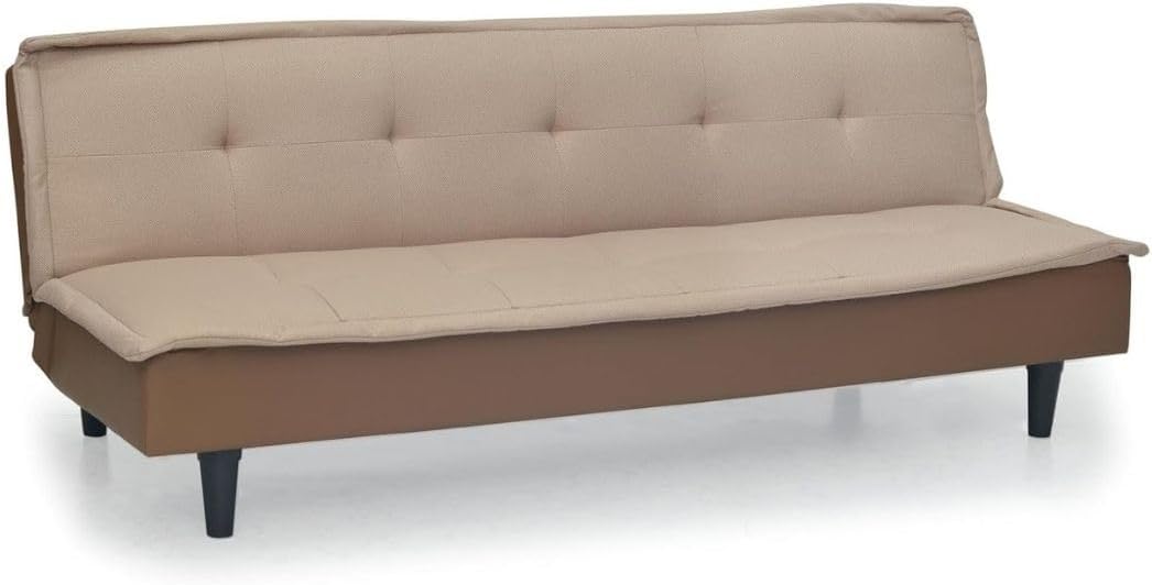 Multi Home Furniture Cream & Brown Sofa Cum Bed – Convertible Futon Sofa Bed 3 Seater with Fabric Cushion & PU Leatherette Base – Foldable Bed for Living Room, Bedroom Furniture, Small Apartments