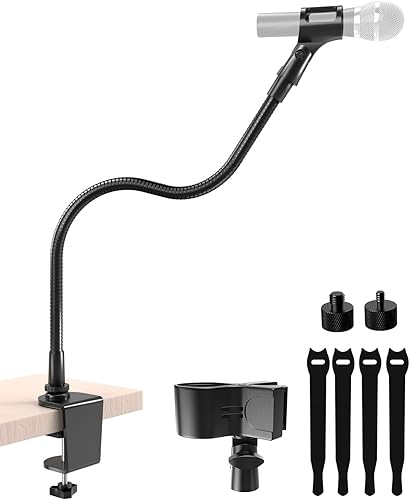 Miniatura 1 de Soporte de micrófono de cuello de cisne de 19 pulgadas con abrazadera de escritorio, alta capacidad de peso y brazo flexible de cuello de cisne con