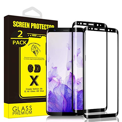 Yoyamo Tempered Glass Screen Protector for Samsung Galaxy S9 [2-Pack] [Full Screen Coverage] Anti-Scratch, 3D Curved, Bubble Free (Black)