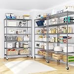 82" H X45 W X18 D Storage Shelves with Wheels, 6 Tier Wire Shelving Adjustable Metal Shelving Pantry Shelves Capacity 1200LBS for Garage Shelving, Pantry, Kitchen, Closet, Commercial, Black - Image 4