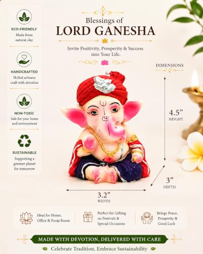 Image of Bossify 100% Eco-Friendly Clay Ganesh Idol Ganesh Ji Murti for Visarjan 4.5 Inches | Shadu Mati Ganesh Murti | Clay Ganpati Idol for Home | Ganpati for Ganesh Chaturthi | Home Decor