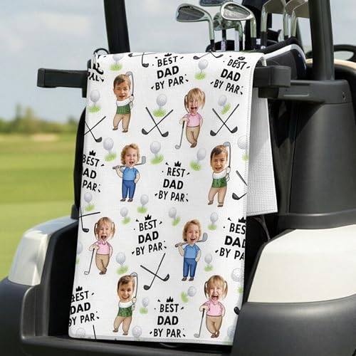 VAOWO Custom Photo Best Dad By Par Golf Towel Personalized Golf Towel Gifts for Fathers Day (01)