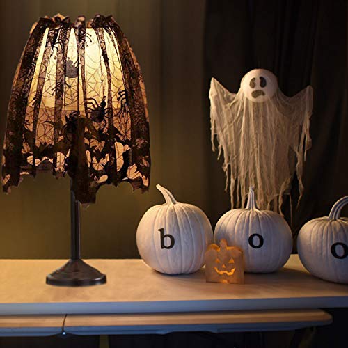 Image of 3Pcs Halloween Lamp Shade Cover Decoration | Large 20 X 60 Inch Black Lace Ribbon Spider web Lampshades Cover Topper Scarf for Festive Party Indoor Decor Supplies