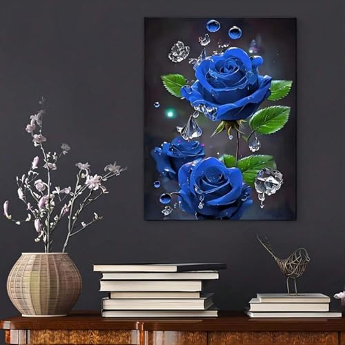 Roses bleues avec gouttes d'eau affiches art mural fleur toile