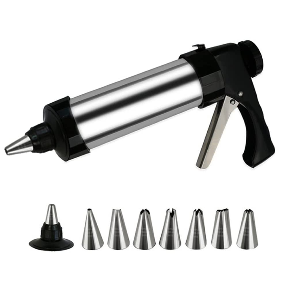 Suuker Cookie Press Gun Set,Stainless Steel Icing Decoration Press Gun Kit with 13 Discs and 8 Icing Tips for Home DIY,Biscuit Maker and Decoration,Black