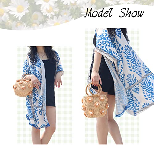 Straw Beach Bag, Summer Drawstring Woven Tote for Secure Storage miniatura 2