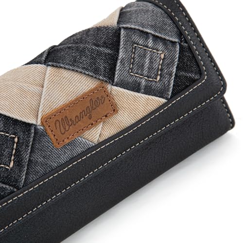 Image of Montana West X Wrangler Black Wallet for Women Large Wristlet Wallets Trifold Clutch Phone Wallet Ladies Female Western Travel Wallets with Coin Purse