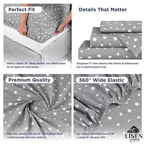 Image of Linen Home Cotton Lyocell Blend Percale Sheet Set Twin Size - 3 Piece Deep Pocket Bedding, Pre-Washed & Shrunk, Crisp Cooling Fabric, Fade-Resistant, Hotel Luxury, Wrinkle-Free - Polka Charcoal