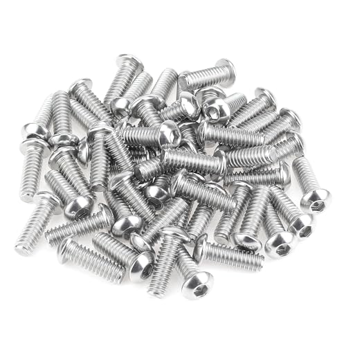 Image of 50 Pieces 1 /4-20 x 3 /4 inch Button Head Socket Cap Screws Bolts, HELIFOUNER 304 Stainless Steel (18-8) Screws, Bright Finish, Fully Threaded