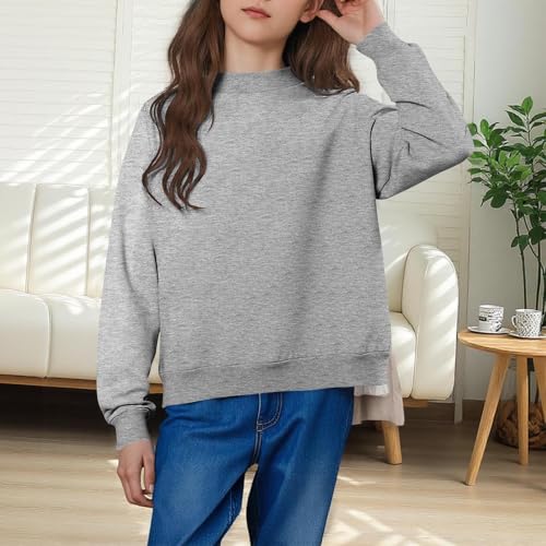 Mockneck Sweatshirt Teens Girls Plain Loose Fit Crewneck Pullover Casual Long Sleeve Kids Fall Drop Shoulder Tops4