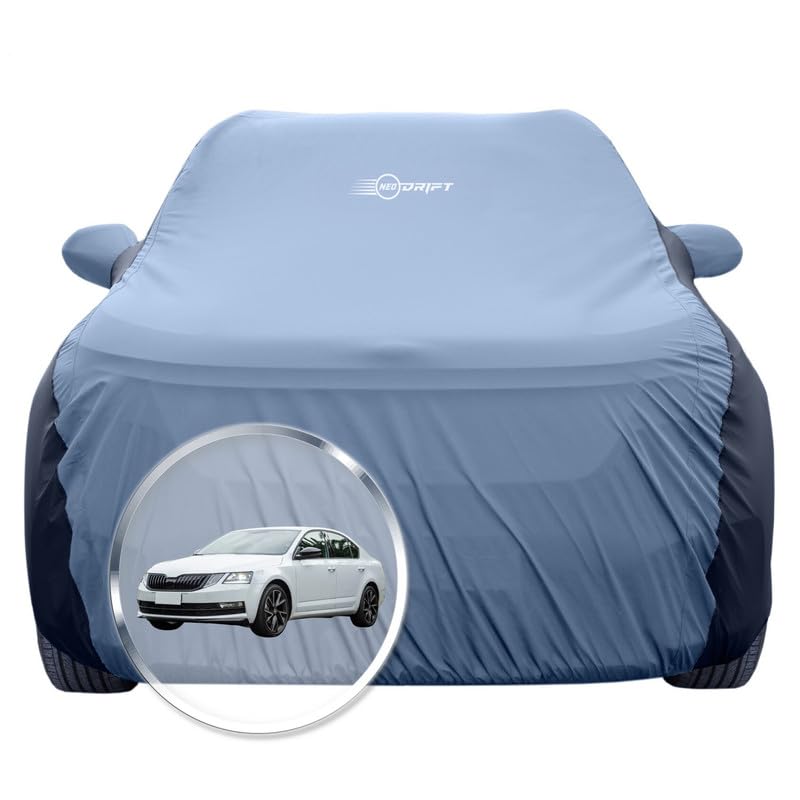 Image of NEODRIFT 'SuperTech' Car Cover for Skoda Octavia (100% Water-Resistant, All Weather Protection, Tailored Fit, Multi-Layered & Breathable Fabric) (Colour: L.Blue+Black) (Model: 2013-2020)