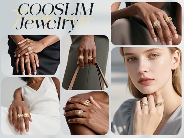 Gold Stackable Rings for Women, 18K Gold Plated Cubic Zirconia Rings, Mixed Metals Stackable Ring Set Silver Gold Multi Ring for Women Non Tarnish - Image 6