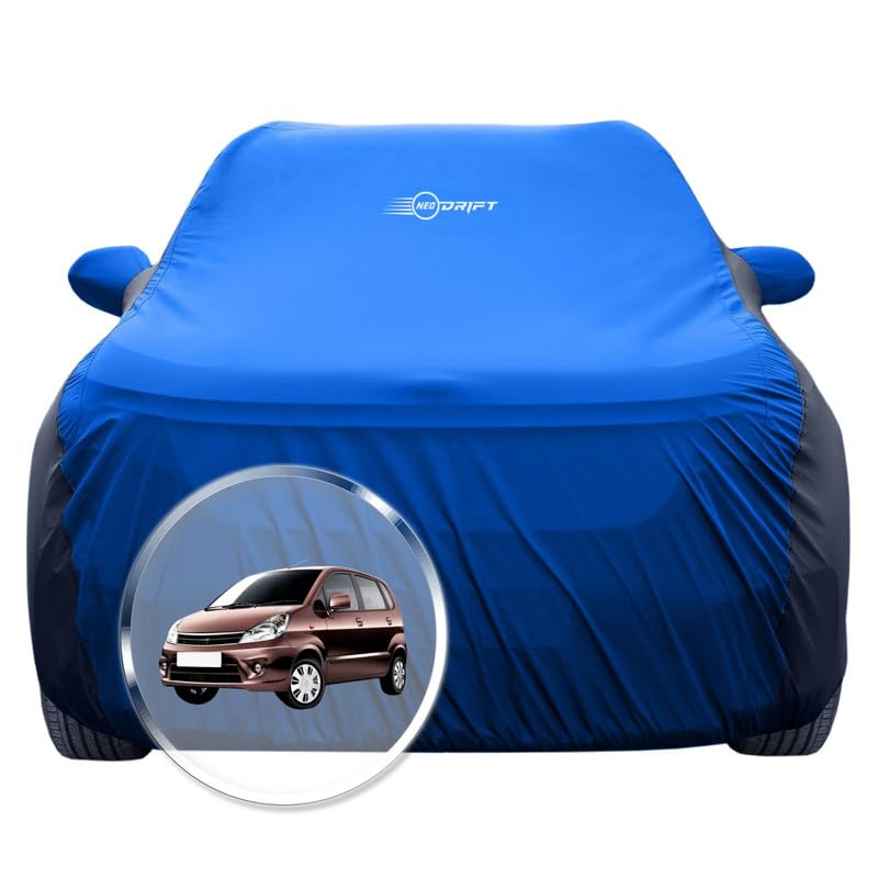 Image of NEODRIFT 'SuperTech' Car Cover for Maruti Suzuki Zen Estilio (100% Water-Resistant, All Weather Protection, Tailored Fit, Multi-Layered & Breathable Fabric) (Colour: Sky Blue+Black)