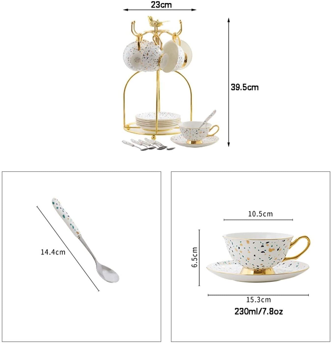 Zestaw Kubków Do Kawy, Filiżanek Do Espresso I Spodków W Kolorowe Plamki, Ceramiczne Filiżanki Do Kawy Z Metalowym Organizerem, Spodkami I Łyżeczką Do Kawy, 7,8 Uncji, Ze