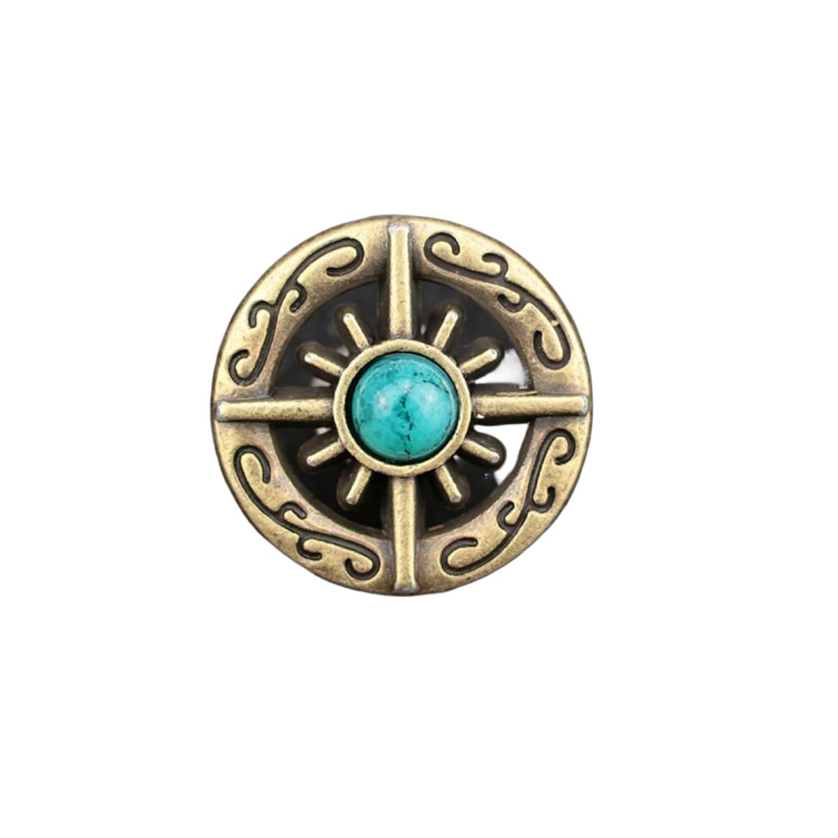 ROCKPOEM 20-Piece Decorative Screw Back Buttons, Western Conchos for Leathercraft, Imitation Turquoise Buckles, Vintage DIY Supplies for Wallet Repair and Belt Decoration