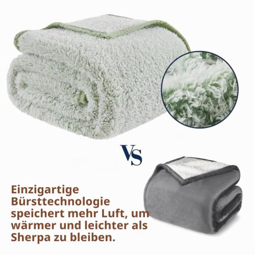 EMME Kuscheldecke Sherpa Decke 230x230 Dicke Warm Flauschig Salbei Sofadecke – Ansicht 2