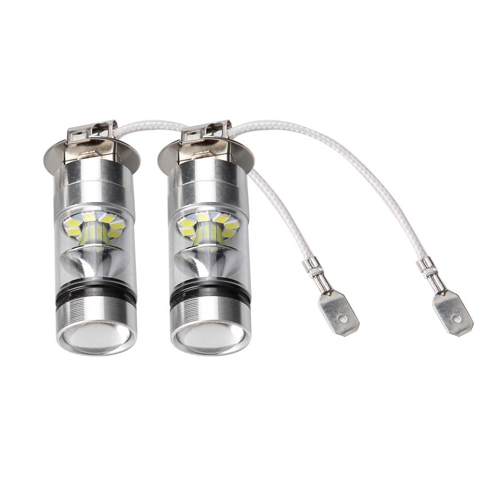 Yctze 2 bombillas LED H3 6000K 100W 20-SMD de alta potencia para luz antiniebla de conducción DRL, 2 piezas H3 6000K 100W LED 20-SMD de alta potencia