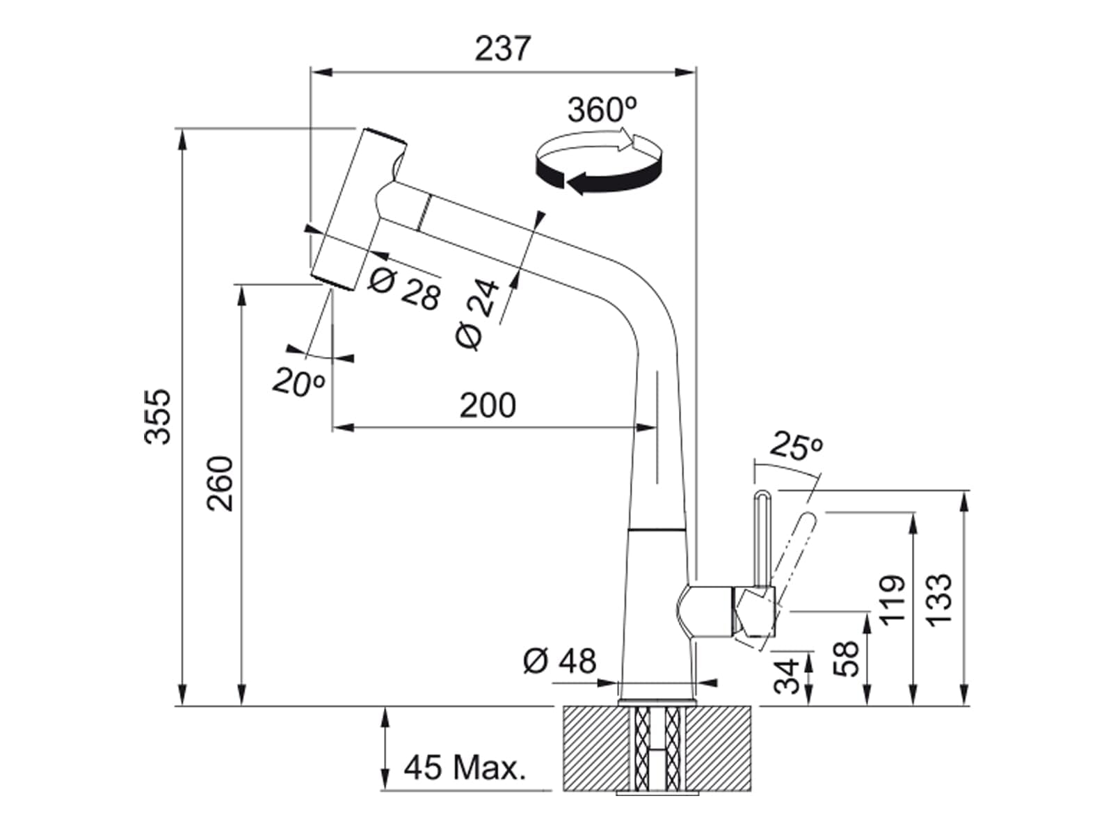 FRANKE 115.0625.190, Rubinetto per lavello da cucina Icon pull-out spray, Nero opaco