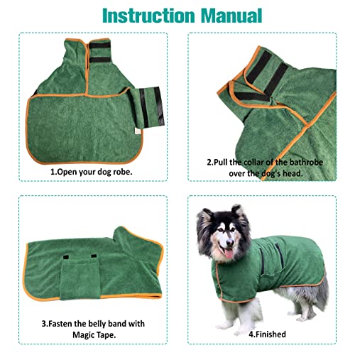 Dog Drying Coat Bathrobe Towel, Microfibre Material Fast Drying Super Absorbent Dog Bath Robe, Pet Quick Drying Moisture Absorbing With Adjustable Collar And Waist #TOP4