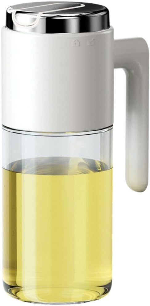 重力油壶 Oil Sprayer for Cooking,Dispenser Bottle for Kitchen Cooking,油瓶2004家用厨房不挂油玻璃油壶 Oil Sprayer for Cooking,Dispenser Bottle for Kitchen Cooking,罐壶酱油调味瓶自动开合-白色（500ML）